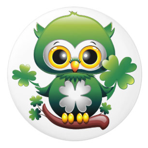 Baby Owl Cute St Patrick Cartoon Ceramic Knob