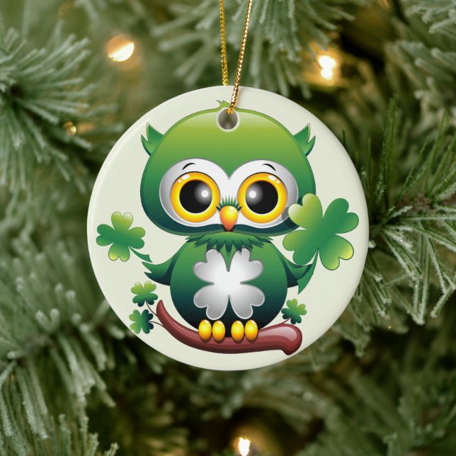 Baby Owl Cute St Patrick Cartoon Ceramic Tree Decoration (Tree)