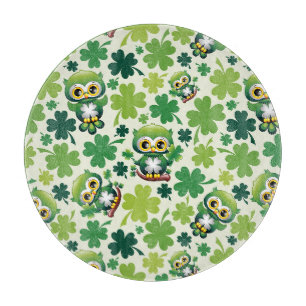 Baby Owl Cute St Patrick Cartoon Cutting Board