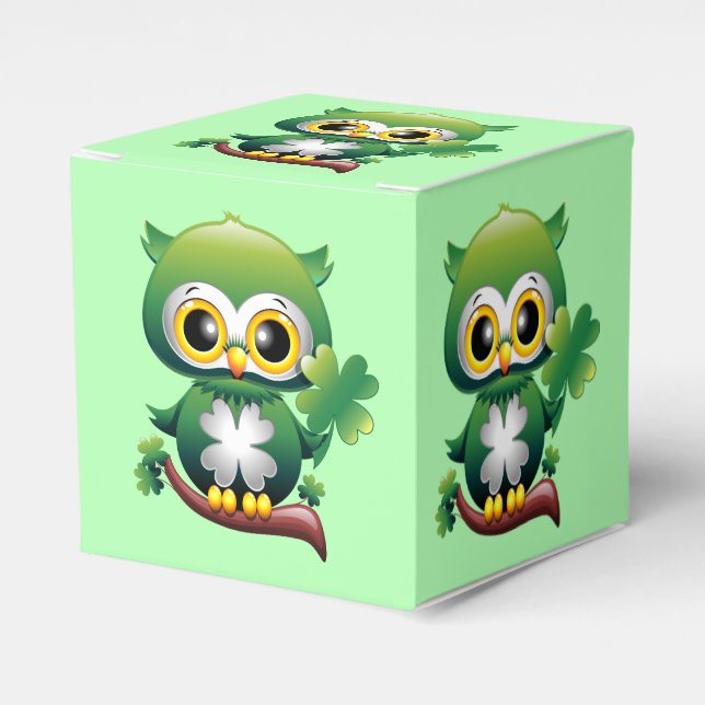Baby Owl Cute St Patrick Cartoon Favour Box (Front Side)