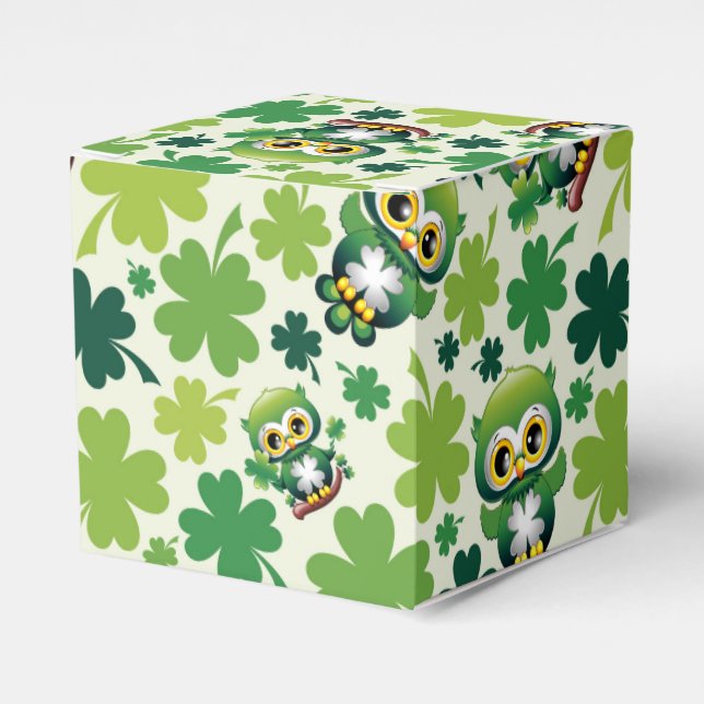 Baby Owl Cute St Patrick Cartoon Favour Box (Front Side)