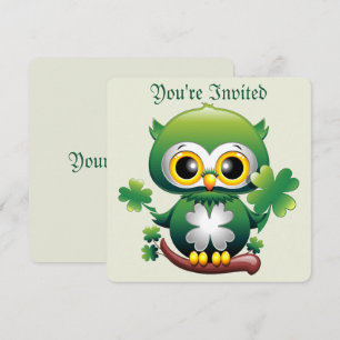 Baby Owl Cute St Patrick Cartoon Invitation