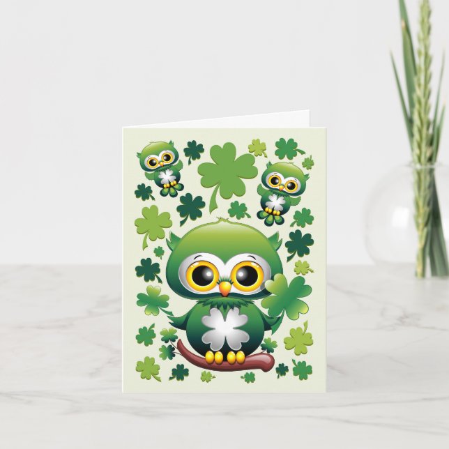 Baby Owl Cute St Patrick Cartoon Invitation (Front)
