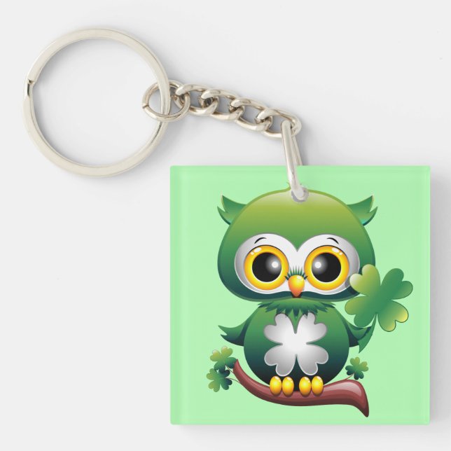 Baby Owl Cute St Patrick Cartoon Key Ring (Front)