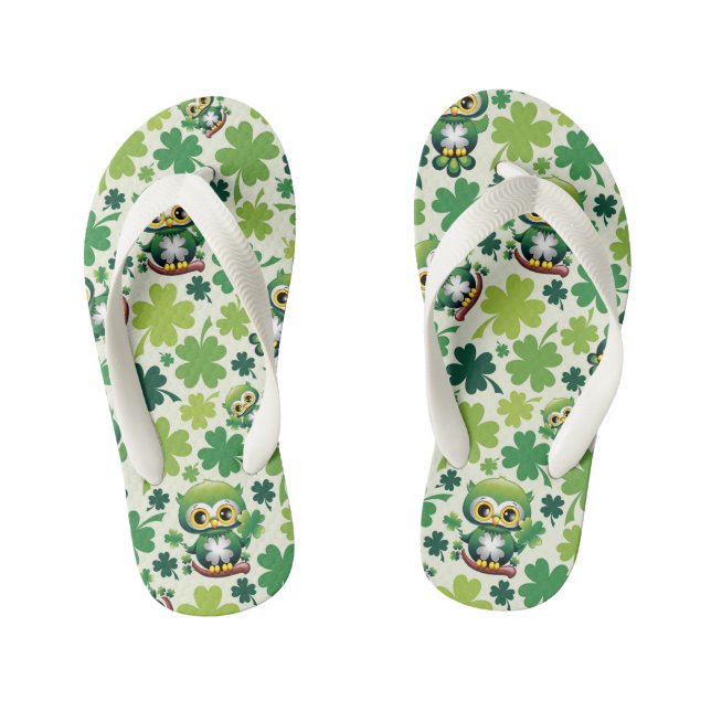 Baby Owl Cute St Patrick Cartoon Kid's Flip Flops (Footbed)