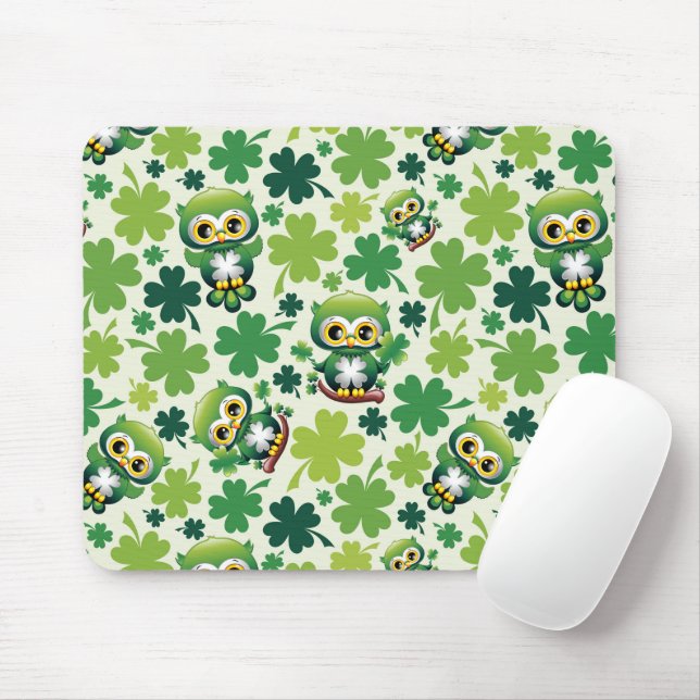 Baby Owl Cute St Patrick Cartoon Mouse Mat (With Mouse)
