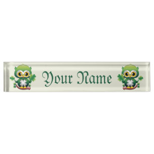 Baby Owl Cute St Patrick Cartoon Nameplate