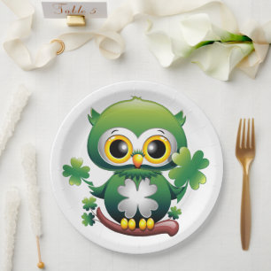 Baby Owl Cute St Patrick Cartoon Paper Plate