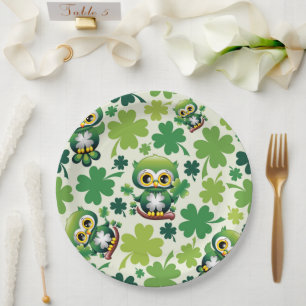 Baby Owl Cute St Patrick Cartoon Paper Plate