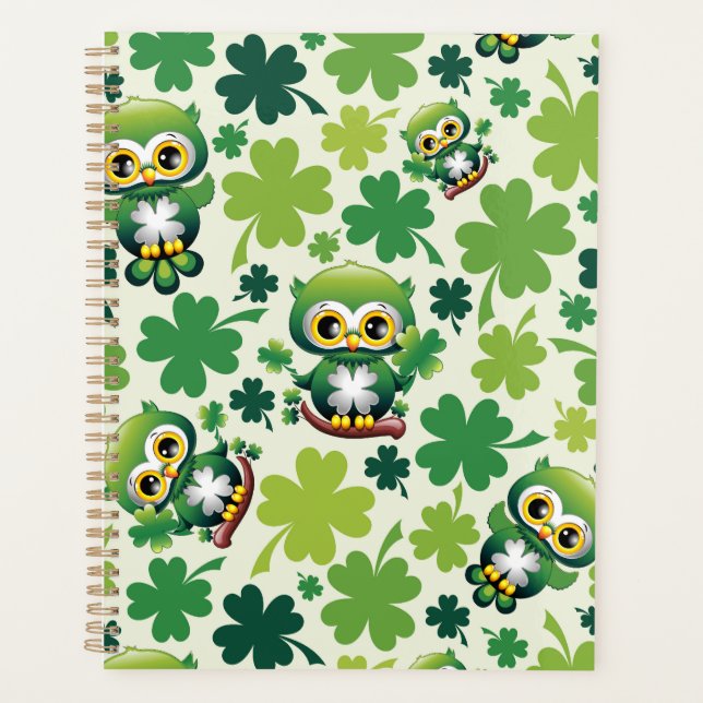 Baby Owl Cute St Patrick Cartoon Planner (Front)