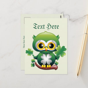 Baby Owl Cute St Patrick Cartoon Postcard