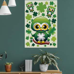 Baby Owl Cute St Patrick Cartoon Poster
