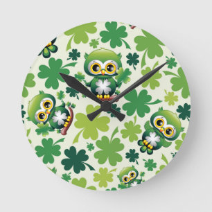 Baby Owl Cute St Patrick Cartoon Round Clock