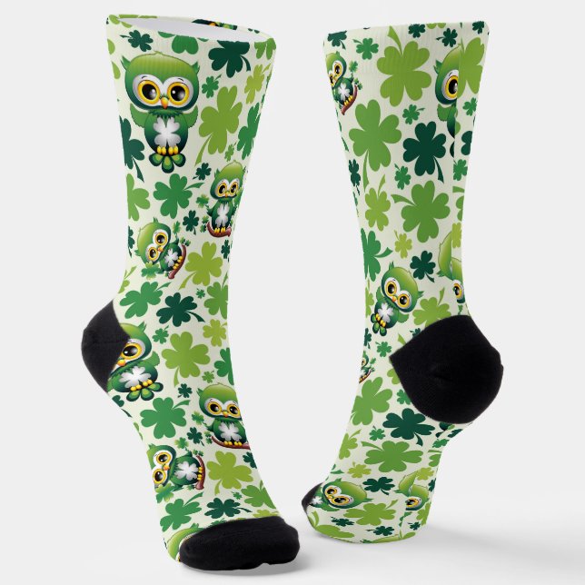 Baby Owl Cute St Patrick Cartoon Socks (Angled)