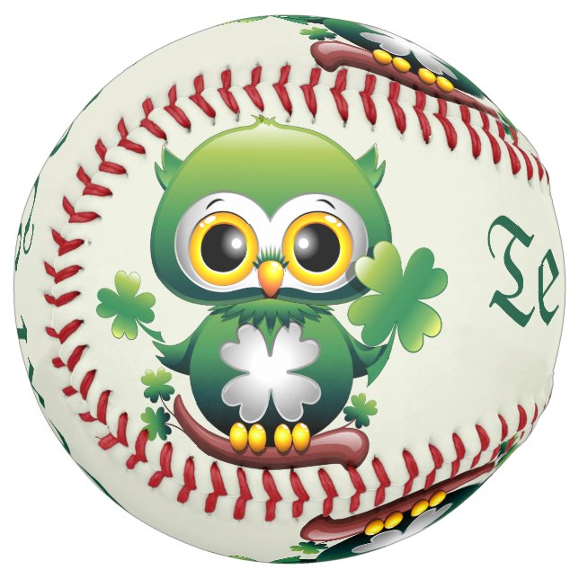 Baby Owl Cute St Patrick Cartoon Softball (Front Left)