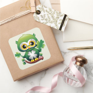 Baby Owl Cute St Patrick Cartoon Square Sticker