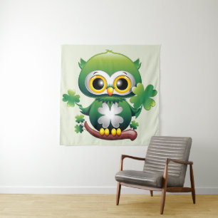Baby Owl Cute St Patrick Cartoon Tapestry