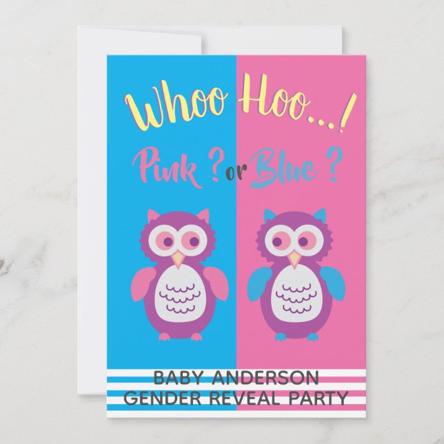 Baby Owl Gender Reveal Baby Shower Invitation (Front)