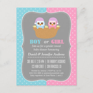 Baby Owl Gender Reveal Party Polka Dots Invitation
