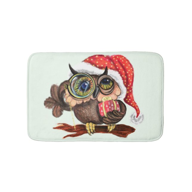 Baby Owl In Hat and Gift Christmas Bath Mat (Front)