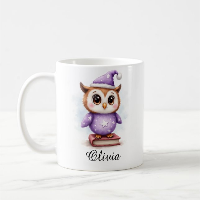 Baby Owl in Pajamas Custom Name Mug (Left)