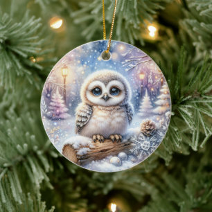 Baby Owl in Snowlight Ceramic Tree Decoration