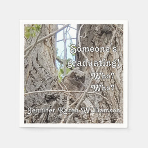 Baby Owl in Tree Someone's Graduating Who Who  Napkin