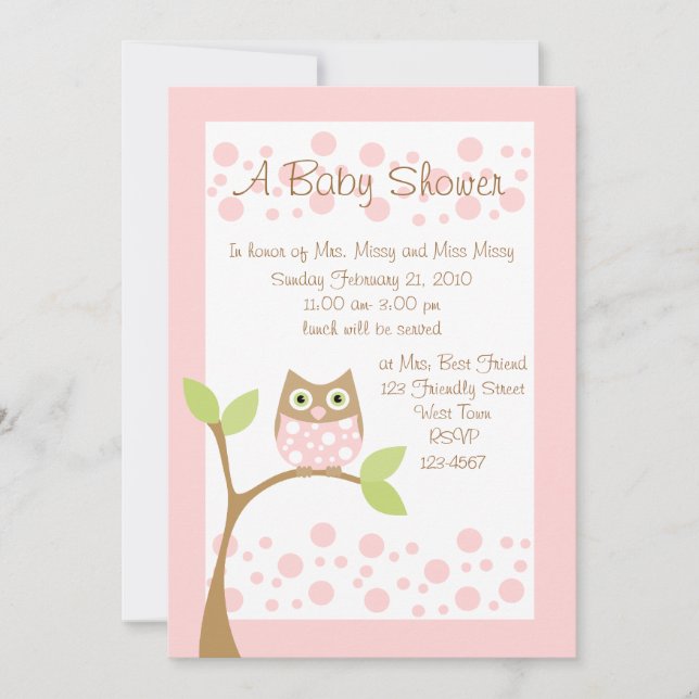 Baby Owl Light Pink Invitation (Front)