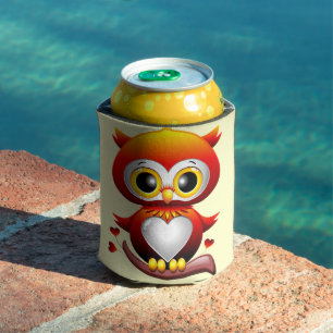 Baby Owl Love Heart Cartoon  Can Cooler