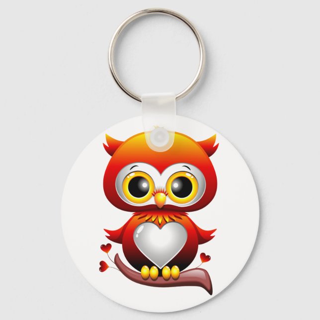 Baby Owl Love Heart Cartoon Keychain (Front)