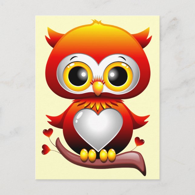 Baby Owl Love Heart Cartoon Postcard (Front)