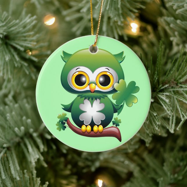 Baby Owl St Patrick Paddy Cartoon  Ceramic Tree Decoration (Tree)