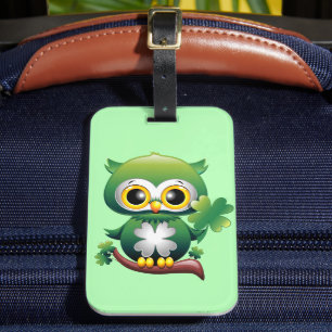 Baby Owl St Patrick Paddy Cartoon  Luggage Tag
