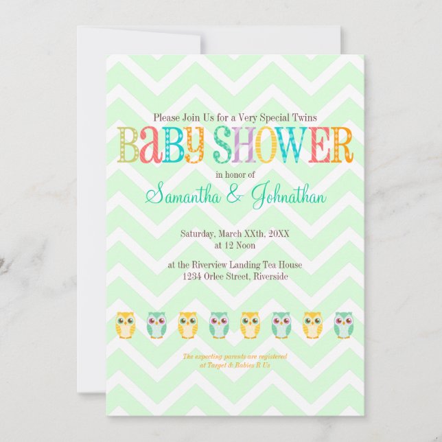 Baby Owl Twins - Gender Reveal / Unknown Invitation (Front)