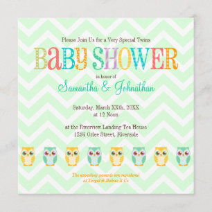 Baby Owl Twins - Gender Reveal / Unknown Shower Invitation