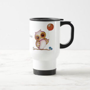 Baby Owl with Balloon Customisable Travel Mug