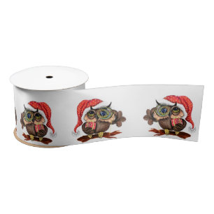 Baby Owl with Gift Christmas Gift Ribbon Satin Ribbon