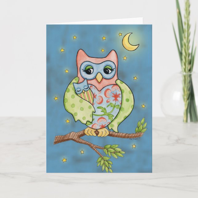 Baby Owlet and Mama Owl card (Front)
