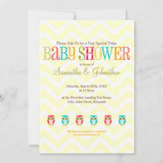 Baby Owls - Boy Girl Twins Baby Shower Invitation