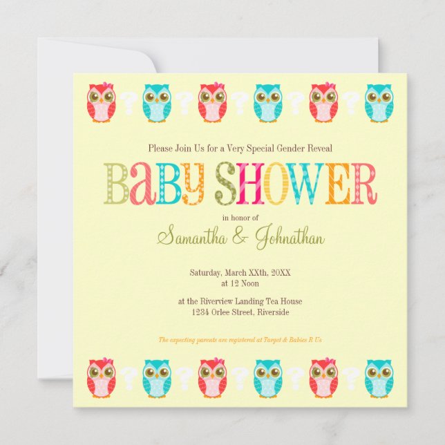 Baby Owls - Gender Reveal Baby Shower Invitation (Front)