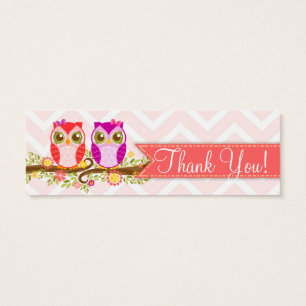 Baby Owls - Girl Twins Baby Shower "Thank You" Tag