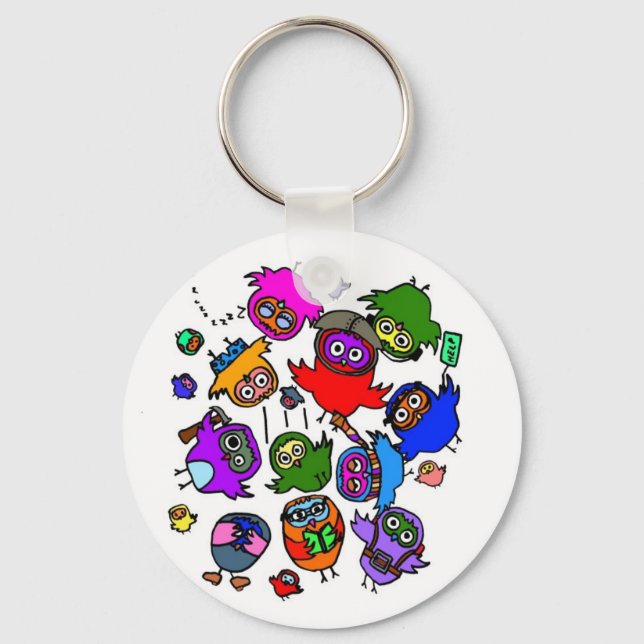 Baby Owls Learning to Fly Key Ring (Front)
