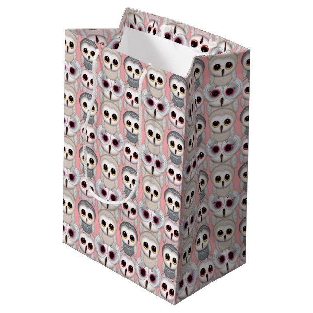 Baby Owls On Pale Pink Background Pattern Medium Gift Bag (Back Angled)