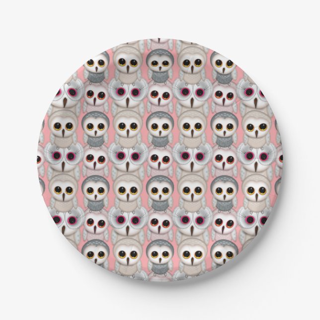 Baby Owls On Pale Pink Background Pattern Paper Plate (Front)