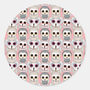 Baby Owls on Pink Pattern Classic Round Sticker