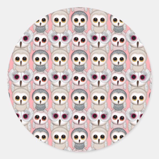 Baby Owls on Pink Pattern Classic Round Sticker (Front)