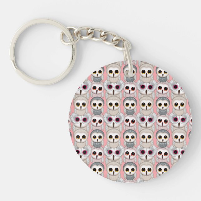 Baby Owls on Pink Pattern Key Ring (Front)