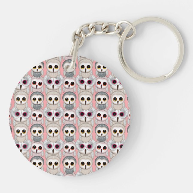 Baby Owls on Pink Pattern Key Ring (Back)