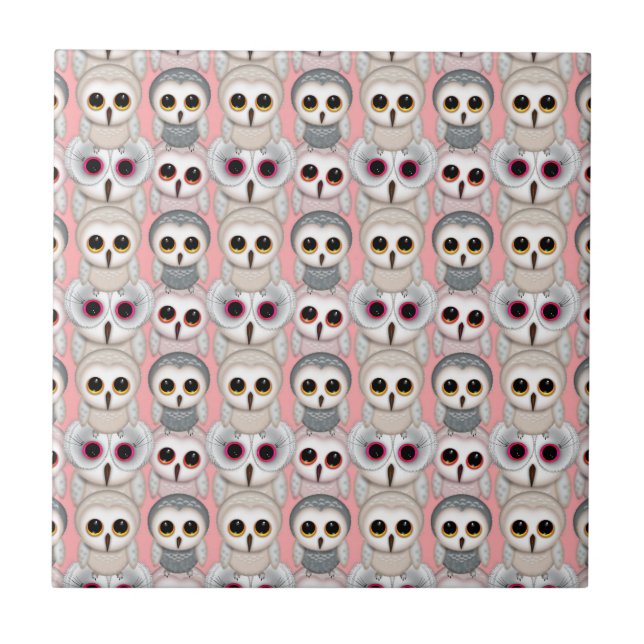 Baby Owls on Pink Pattern Tile (Front)