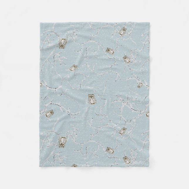 Baby Owls on Winter Snowy Limbs Fleece Blanket (Front)